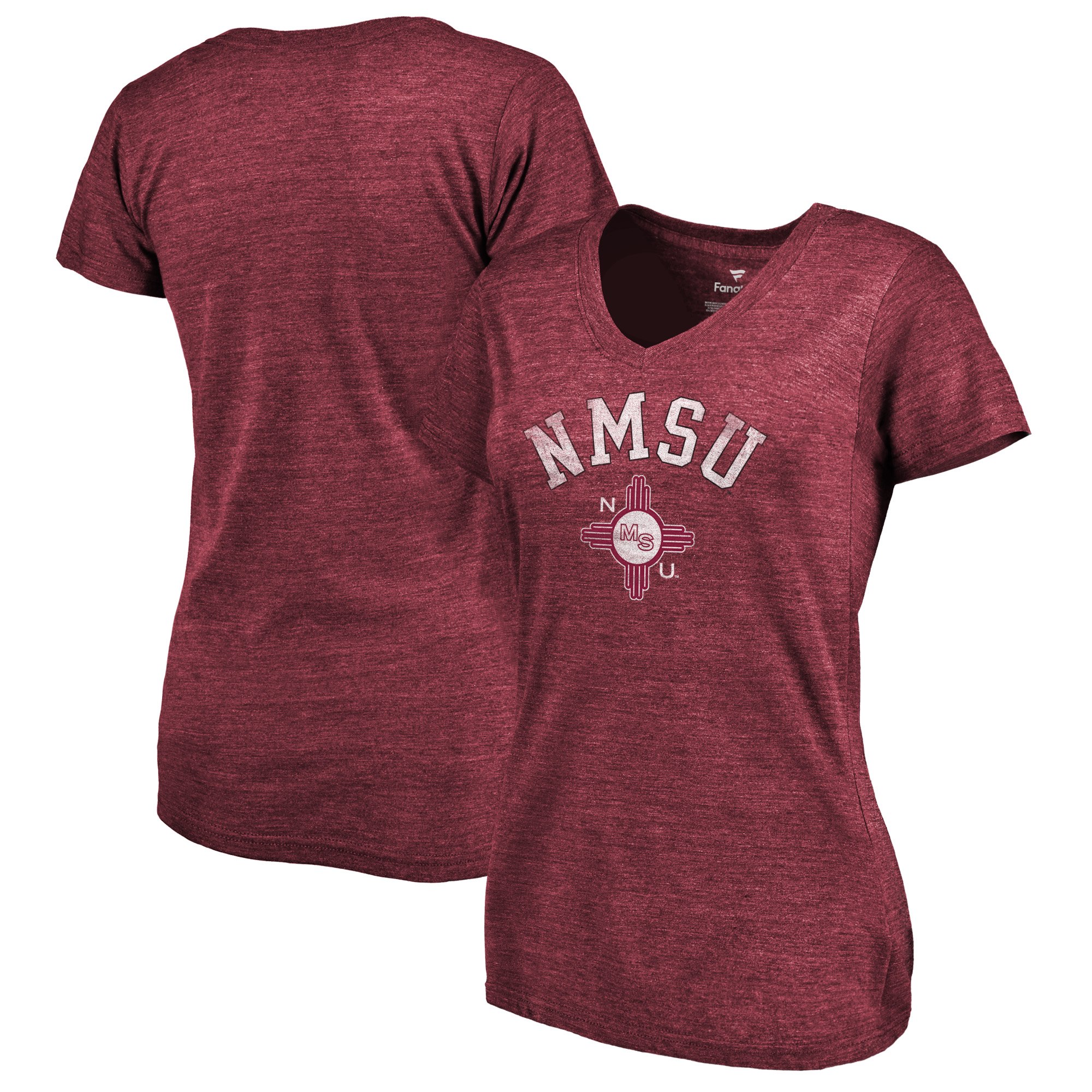 2020 NCAA Fanatics Branded New Mexico State Aggies Women Garnet Vault Arch over Logo TriBlend VNeck TShirt